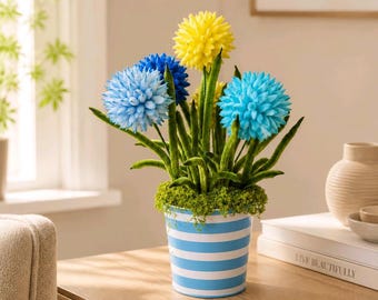 Handmade flowers in a pot or basket