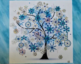 Gems painting Tree of Life, Winter. Framed, glass