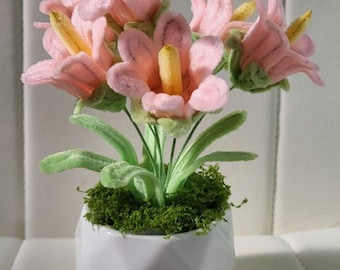 Handmade flowers in a mini pot