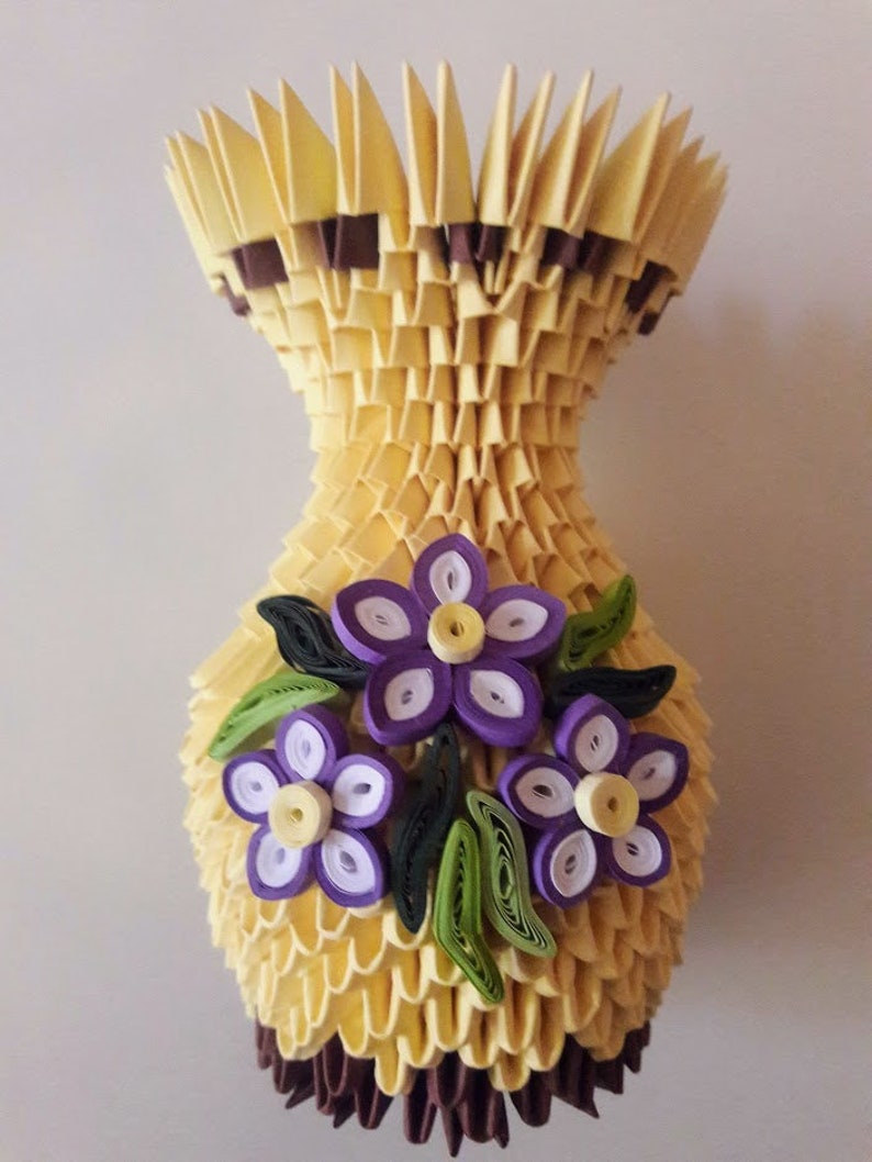 3D Origami Decorative Vase With Quilling Flowers Etsy