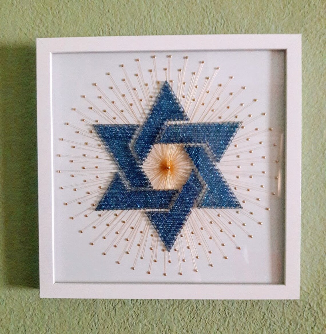 String Art Star of David Wall Decor Framed Glass Etsy