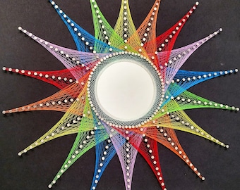 Sacred Geometry String Art: Multicolor Mirror Wall Decor