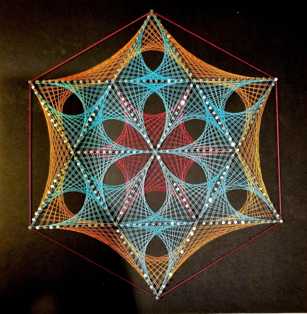 値下げ交渉NG絵画３点 String Art Sacred Geometry 3 on Black, Zen String Art, Wall