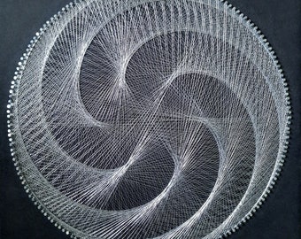 String Art Sacred Geometry Curves on black, Zen String Art,  Wall Decor Framed with glass