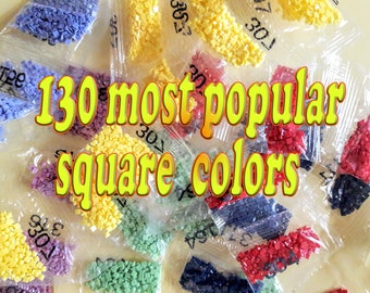 130 most popular colors DMC, Square Diamond Painting Drills,  Diamond Mosaic square beads, one bag of each. Fast shipping from USA