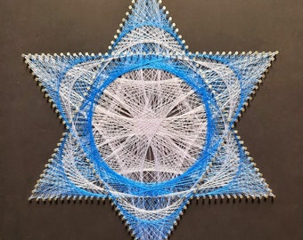 String Art Sacred Geometry Star, Zen String Art,  Wall Decor Framed with glass