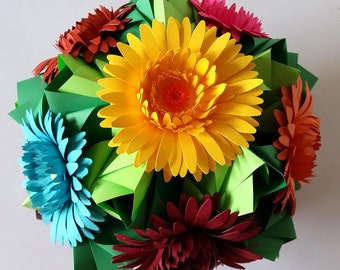 3d origami kusudama Little Rose with Gerbera flowers, table decoration