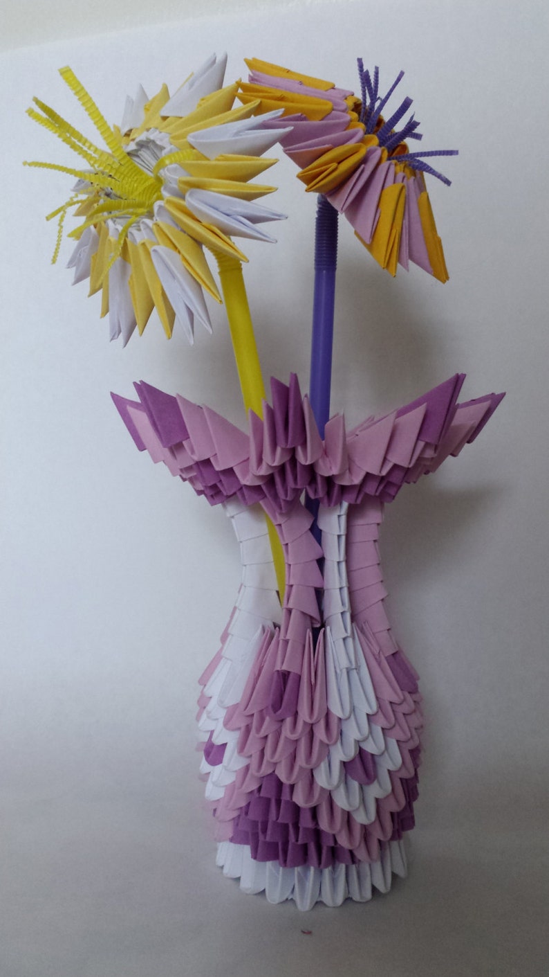 3d origami small vase with flowers Etsy