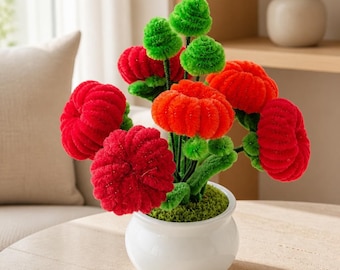 Handmade flowers in a mini pot