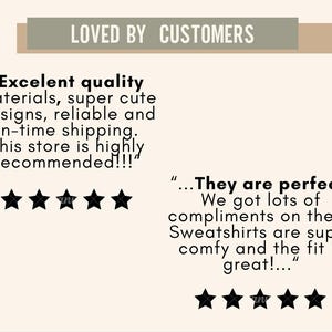 Puede incluir: Imagen con texto "LOVED BY CUSTOMERS". El texto incluye rese&ntilde;as de clientes con frases como "Materiales de excelente calidad" y "&iexcl;Son perfectos!" con valoraciones de cinco estrellas.