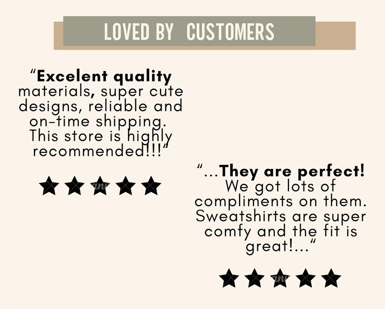 Puede incluir: Imagen con texto "LOVED BY CUSTOMERS". El texto incluye rese&ntilde;as de clientes con frases como "Materiales de excelente calidad" y "&iexcl;Son perfectos!" con valoraciones de cinco estrellas.