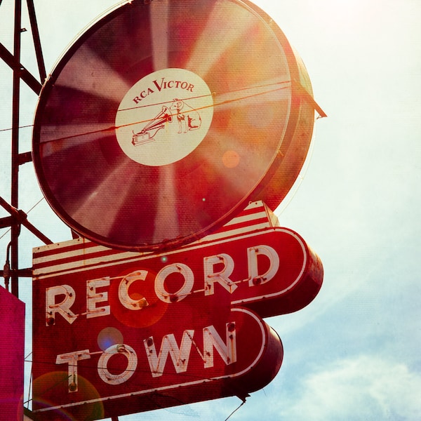 Fine Art Photo, Neon Sign, Record Store, Fort Worth Texas, Record Player Art, Modern Wall Art, Music Art, Musicians, Vinyl Records, Print