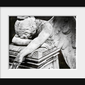 Fine Art Photography, Angel Art, Religious, Black and White Photo, Weeping Angel, Cemetery, Condolence Gift, Angel Wings, Gothic Wall Art image 2