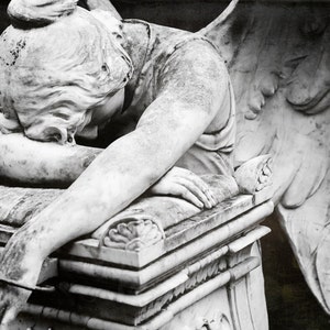Fine Art Photography, Angel Art, Religious, Black and White Photo, Weeping Angel, Cemetery, Condolence Gift, Angel Wings, Gothic Wall Art image 1