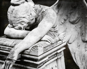 Weeping Angel Cemetery Photograph: Gothic Black and White Art