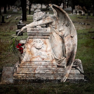 Cemetery Photography, Weeping Angel, Wall Art, Mourning, Condolence Gift, Angel Wings, Gothic Decor, Fine Art Print, Religious Wall Art image 1