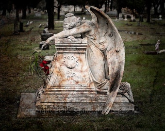 Cemetery Photography, Weeping Angel, Wall Art, Mourning, Condolence Gift, Angel Wings, Gothic Decor, Fine Art Print, Religious Wall Art