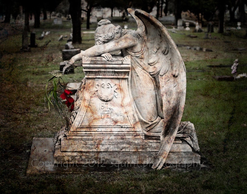 Cemetery Photography, Weeping Angel, Wall Art, Mourning, Condolence Gift, Angel Wings, Gothic Decor, Fine Art Print, Religious Wall Art image 1