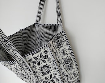 Quilted Cotton Tote Bag: Large Reversible Ethnic Print Market Bag