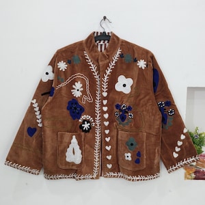 Hand-Embroidered Velvet Suzani Jacket: Bohemian Indian Coat, Women Festival Wear