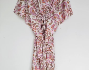 Handmade Cotton Kaftan Dress: Women Dressing Gown, Boho Chic Dress, Lightweight Caftan