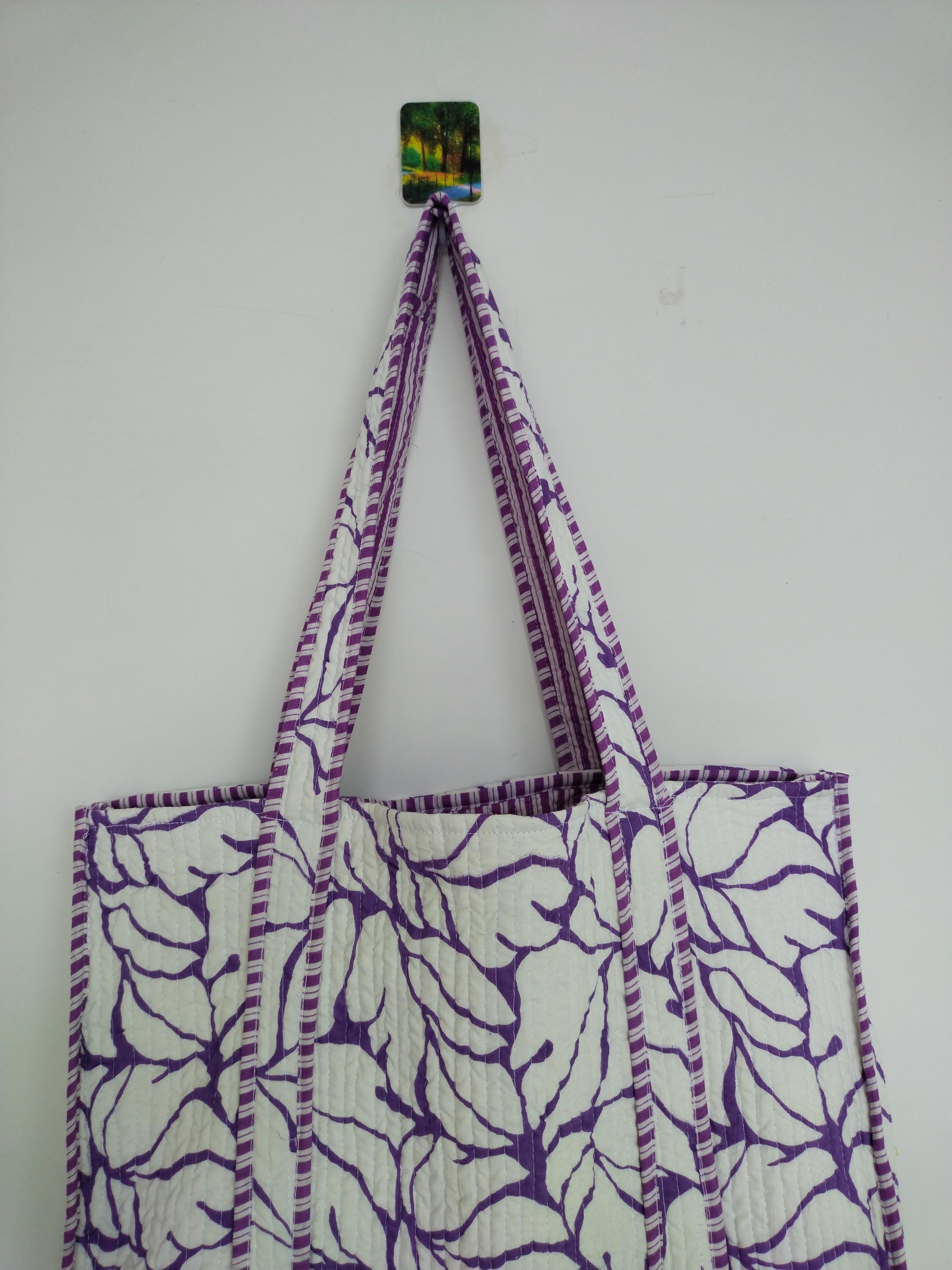 キルティングコットントートバッグ：リバーシブルエスニックプリント