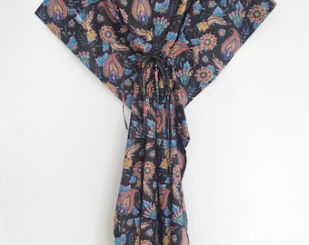 Women Handmade Cotton Kaftan Dress: Lightweight Beach Cover Up, Cruise wear Outfit