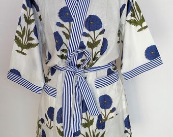 Bata kimono de algodón con estampado bohemio: prenda ligera para descansar, spa y playa