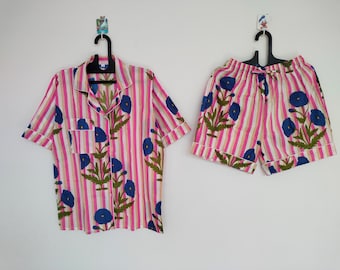 Conjunto de pijama de algodão floral: pijama curto feminino