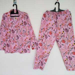 Woman Pajamas, Floral Print Cotton Pajamas, Comfortable Nightwear Dress, Women Pajama Set, Comfy Sleepwear, Handmade Pajamas, Gift for her