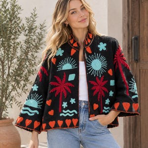 Handmade Coat, TNT Suzani Handcraft Embroidered Jacket, Boho Palm Tree Coat Women outfit Jackets