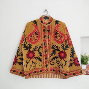 Hand Embroidery Velvet Jacket, Handmade Boho Statement Coat, Festival Wear, Artistic Women Outerwear