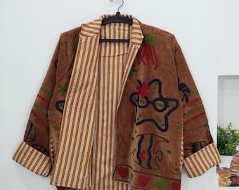 Chaqueta de terciopelo Suzani, abrigo bohemio estilo océano bordado a mano, prenda de abrigo femenina artesanal, atuendo de boda.