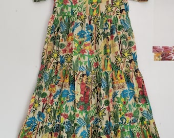 Frida Print Cotton Maxi Dress, V Neck Boho Summer Outfit, Cottagecore Fashion