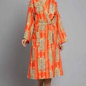 Women Kimono, Cotton Robe, Tiger Print, Comfortable Nightwear Dress, Bridesmaid Robe, Dressing Gown, Beachwear, Handmade Robe, Gift for her