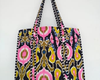 Bolso de mano acolchado de algodón: bolsos étnicos estampados a mano, bolso único para mujer, ideal para el día a día.
