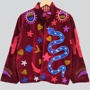 Red Velvet Suzani Jacket: Hand-Embroidered Boho Coat, Ethnic Festival Statement Bohemian jacket