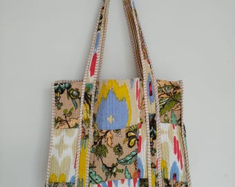 Patchwork Quilted Cotton Tote Bag: Reversible Beach Bag,