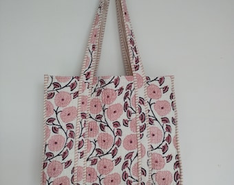 Bolsa de algodón acolchada: bolso de compras reversible hecho a mano en la India