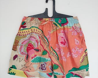Handmade Floral Cotton Pajama Shorts • Women’s Block Print Lounge Bottoms with Pockets • Soft Summer Sleepwear
