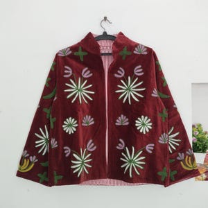 Hand-Embroidered Velvet Suzani Jacket: Bohemian Indian Coat, Women Festival Wear