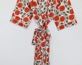 Katoenen kimono met bloemenprint, casual huispak, handgemaakt, comfortabel, lichtgewicht loungewear, badjas