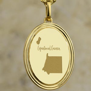Collar de Guinea Ecuatorial de oro de 14K, moneda de Ciudad de la Paz, colgante de mapa de país, talismán Bata, amuleto de geografía, joyería de Guinea Ecuatorial