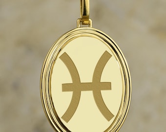 Collar de Piscis en oro de 14 quilates, colgante de horóscopo, talismán de agua, amuleto astrológico personalizado, medallón de signo zodiacal, joyería personalizada de Piscis