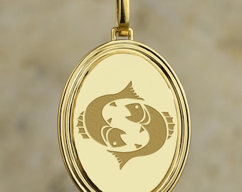 Collar de Piscis en oro de 14 quilates, colgante de peces en círculo, talismán del zodiaco, amuleto, medallón celestial, joyería personalizada de Piscis