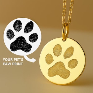 14K Gold Custom Dog Paw Print Necklace, Personalized Pet Paw Pendant Gift, Memorial Necklace, Dog Loss Gift, Sympathy Gift, Keepsake Jewelry