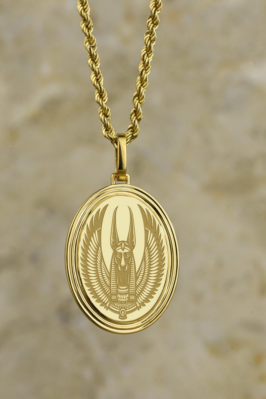 14K Gold Anubis Necklace, Personalized Egyptian Pendant, Underworld ...