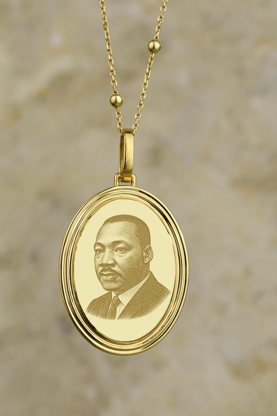 14K Gold Martin Luther King Jr Necklace, Civil Rights Talisman, Us