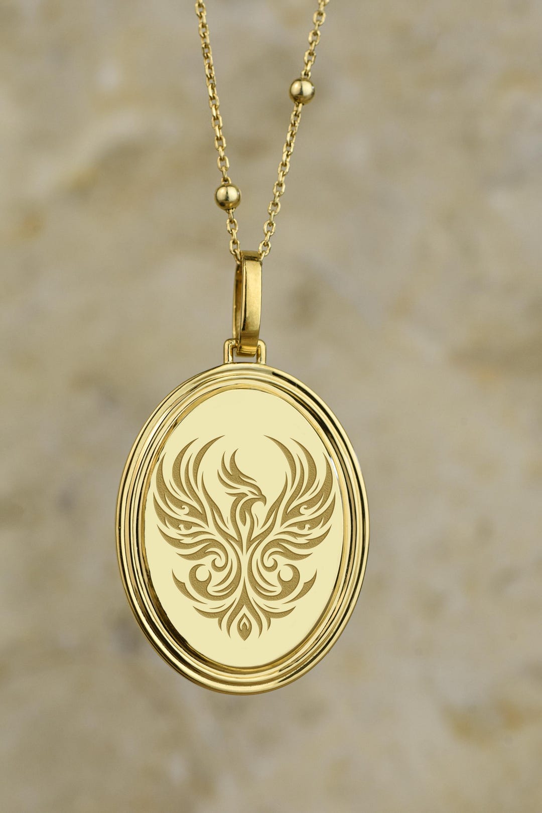 14K Gold Phoenix Necklace, Fire Bird Talisman, Immortal Bird Pendant ...