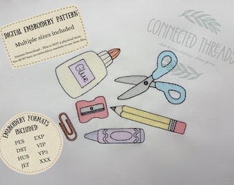 School Supplies Sketch Fill Machine Embroidery Design-Digital Download-Back to School-Teacher Appreciation